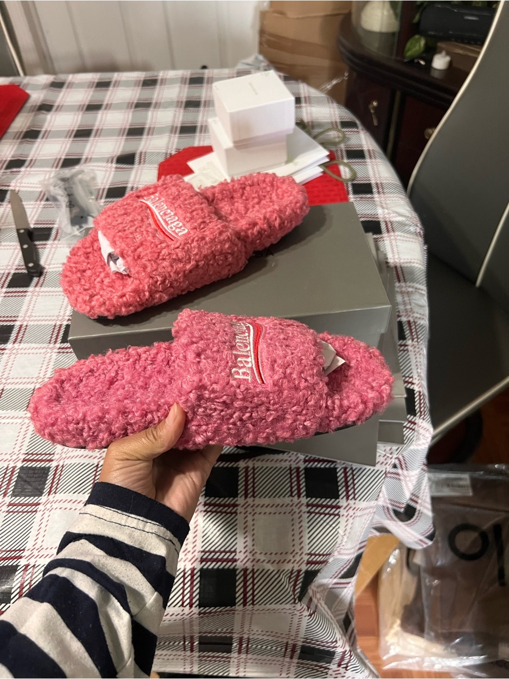 Balenciaga Bubblegum Pink Fuzzy Slide Slippers